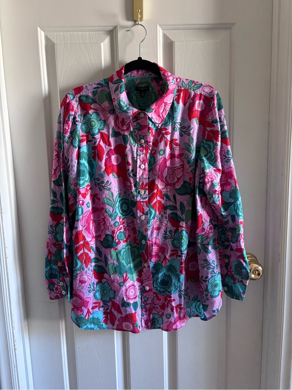 Talbots Plus 1X Pink Floral Button Down Shirt Blouse Colorful Cottagecore